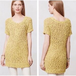 Anthropologie Moth Yellow Chunky Knit Julliet Short Sleeve Sweater Tunic Top M